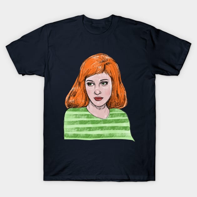 The Pensive Redhead Digital Sketchbook Drawing Pretty Lady T-Shirt by Tessa McSorley